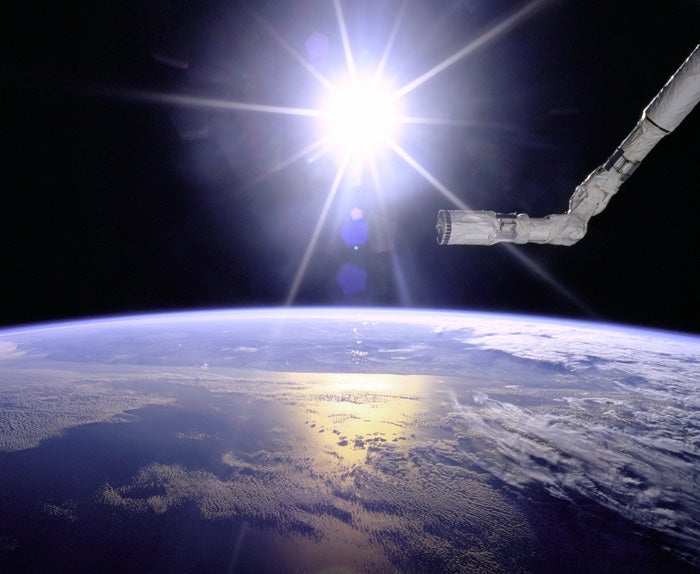 Satellite hovering over the earth