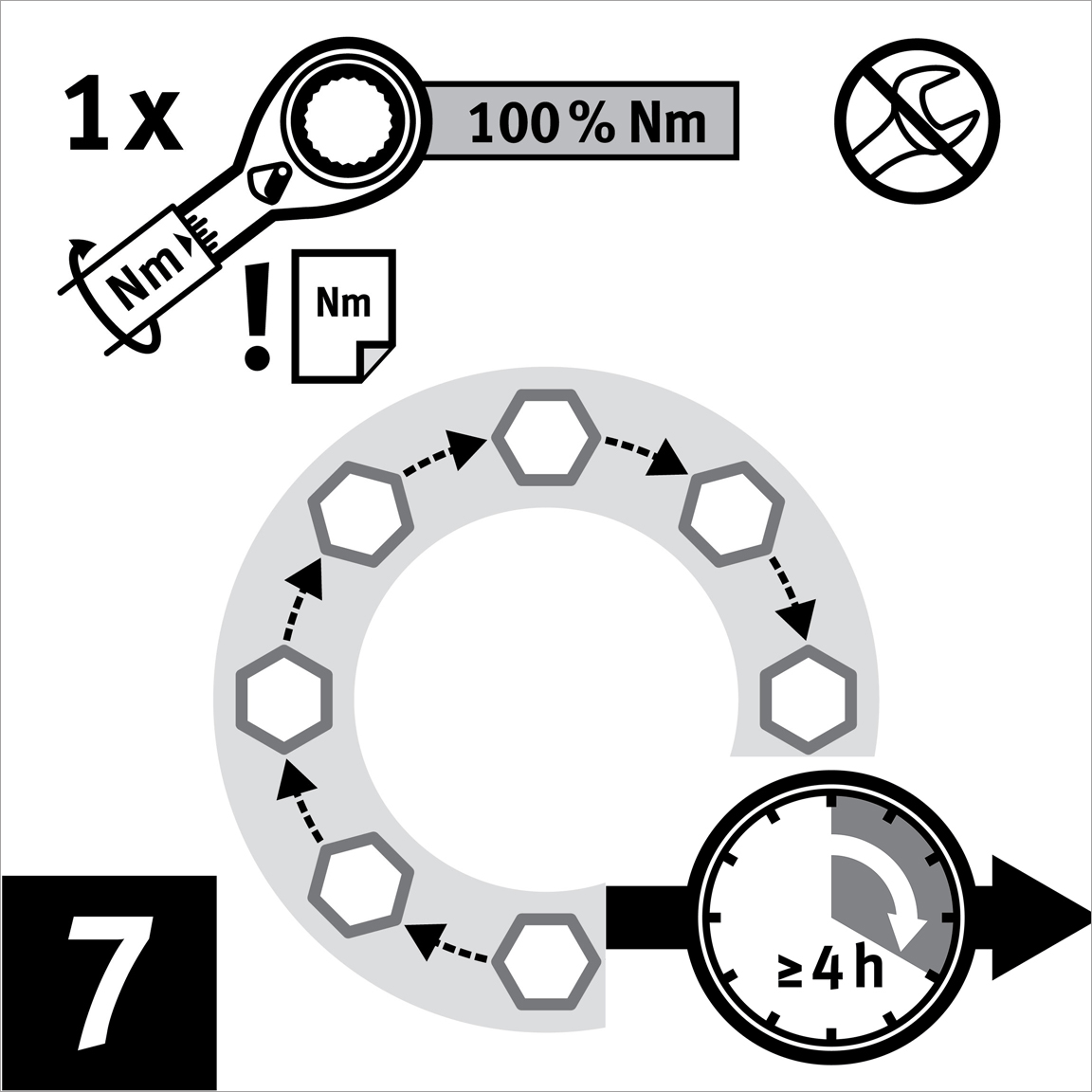 Applicare la coppia di serraggio raggiungendo il 100% del valore target con passaggio circolare.